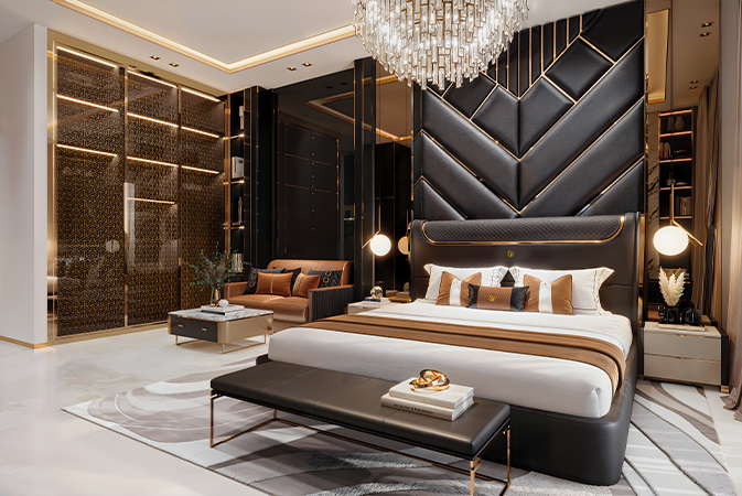 Luxury bedroom interior at Bayz 102 by Danube Properties